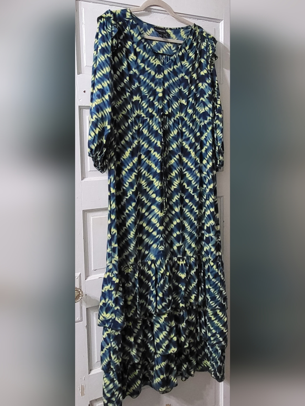 Flowy Navy & Lime Printed Maxi Dress
